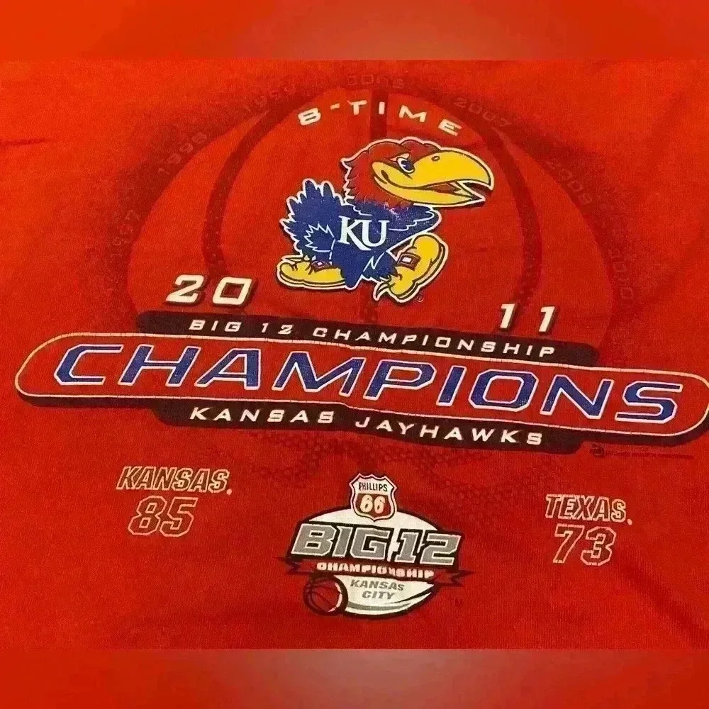 Kansas Jayhawks 2011 Big 12 Champs Short Sleeve T Shirt size XXL color Red flaws